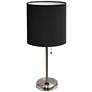 Ben Brushed Steel 19 1/2" Black Shade Accent Lamp with Power Outlet