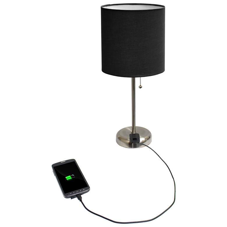 Image 3 Ben Brushed Steel 19 1/2 inch Black Shade Accent Lamp with Power Outlet more views