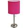 Ben Brushed Steel 19 1/2" Pink Shade Accent Lamp with Power Outlet