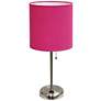 Ben Brushed Steel 19 1/2" Pink Shade Accent Lamp with Power Outlet