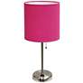 2_Ben Brushed Steel 19 1/2" Pink Shade Accent Lamp with Power Outlet