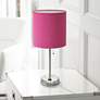 1_Ben Brushed Steel 19 1/2" Pink Shade Accent Lamp with Power Outlet