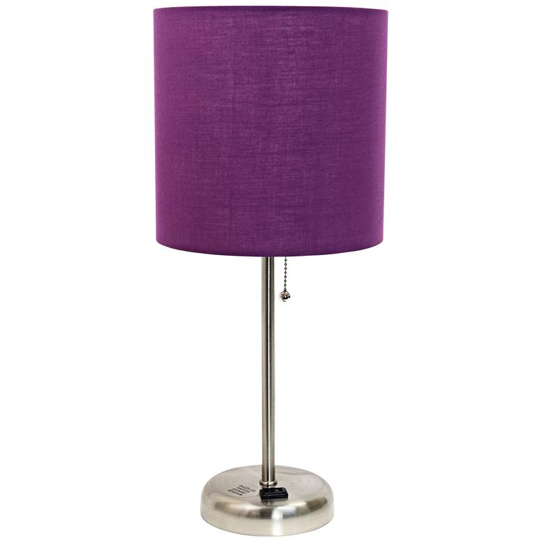 Image 2 Ben Brushed Steel 19 1/2 inch Purple Shade Accent Lamp with Power Outlet