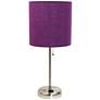 Thumbnail2 of Ben Brushed Steel 19 1/2" Purple Shade Accent Lamp with Power Outlet