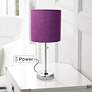Ben Brushed Steel 19 1/2" Purple Shade Accent Lamp with Power Outlet