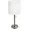 Ben Brushed Steel 19 1/2" White Shade Accent Lamp with Power Outlet