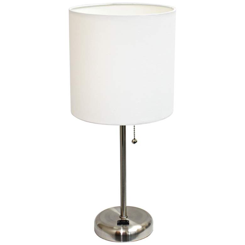 Image 2 Ben Brushed Steel 19 1/2" White Shade Accent Lamp with Power Outlet