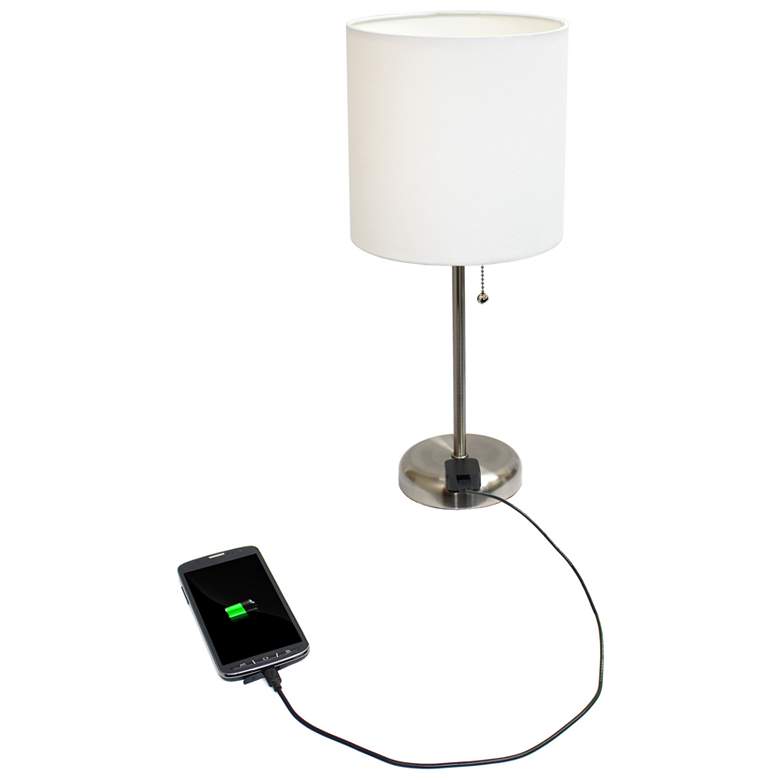 Image 3 Ben Brushed Steel 19 1/2" White Shade Accent Lamp with Power Outlet more views