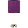 Ben Brushed Steel 19 1/2"H Accent Table Lamp w/ Purple Shade