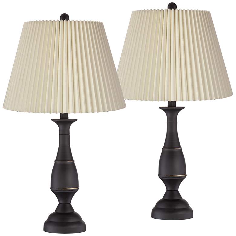 Image 1 Ben Dark Bronze Metal Table Lamps with Ivory Linen Pleated Shades Set of 2