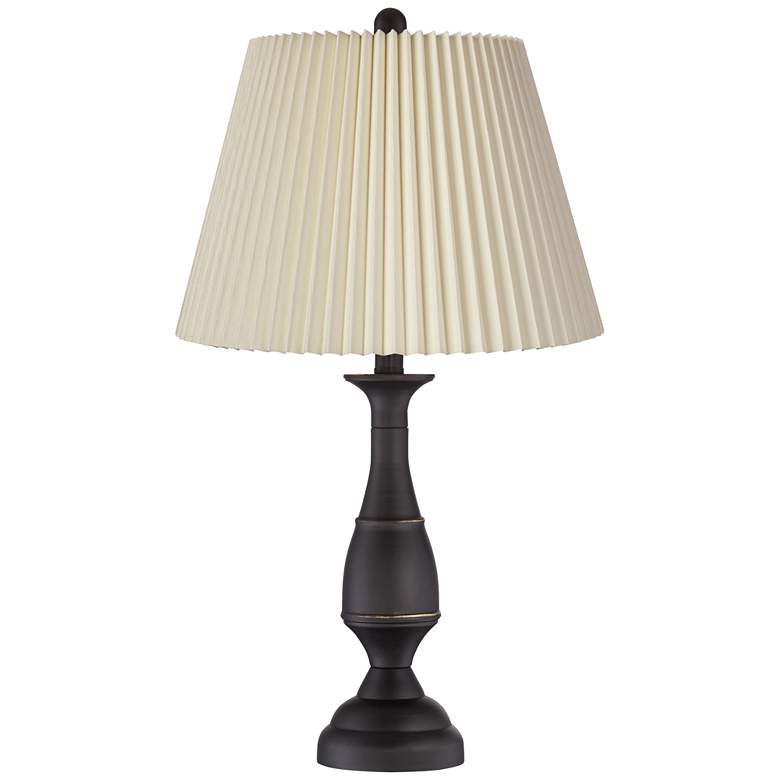 Image 4 Ben Dark Bronze Metal Table Lamps with Ivory Linen Pleated Shades Set of 2 more views
