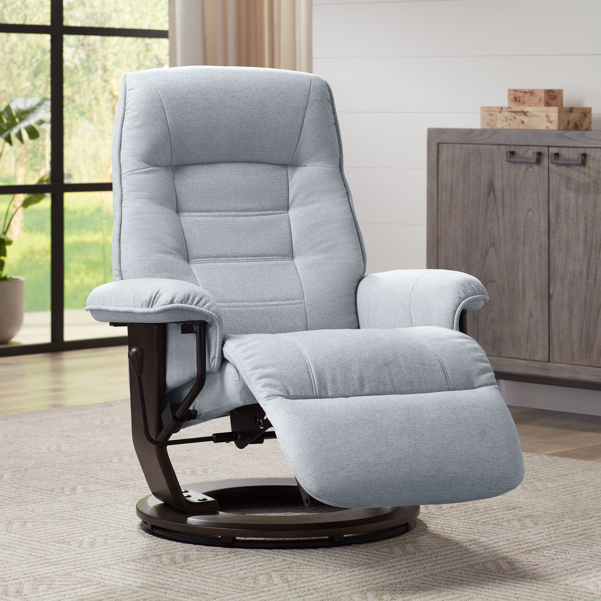 BenchMaster Annika Sky Blue Fabric Adjustable Swivel Recliner