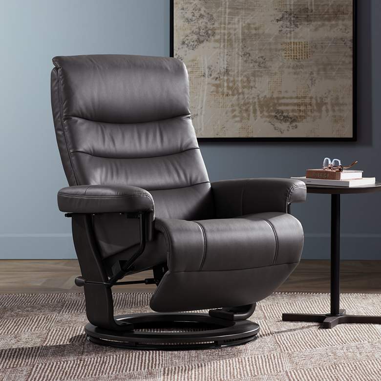 Image 2 BenchMaster Peregrine 31" Wide Charcoal Faux Leather Swivel Recliner