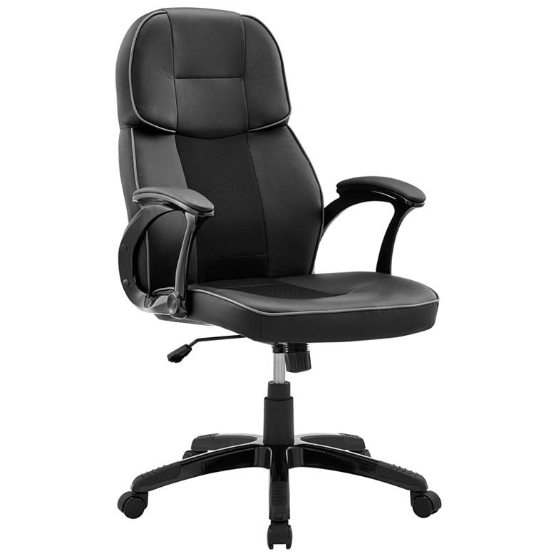 Image 1 Bender Adjustable Racing Gaming Chair in Black Faux Leather, Grey Accent