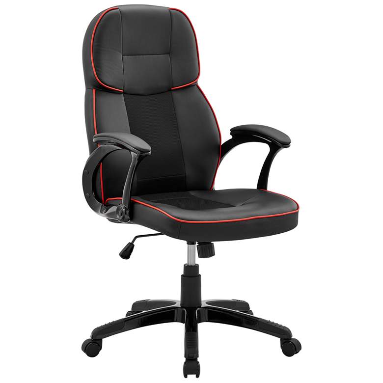 Image 1 Bender Adjustable Racing Gaming Chair in Black Faux Leather, Red Accent