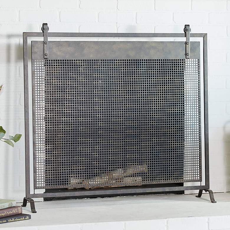 Image 1 Bender Black Metal 35 inch High Geometric Fireplace Screen