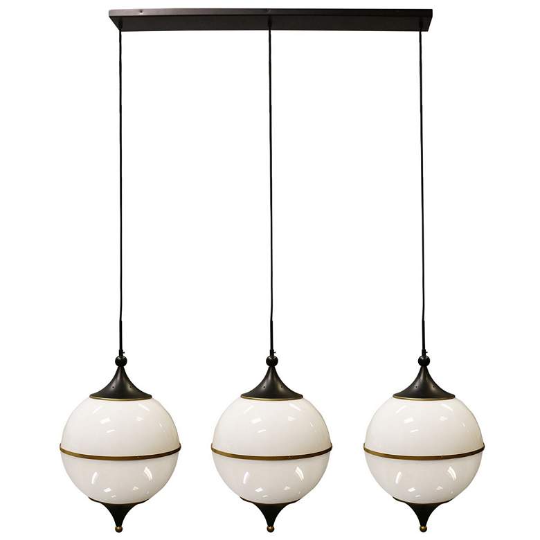 Image 1 Benedict 15.3" 3-Light Milk Glass Globes Brass and Black Metal Pendan