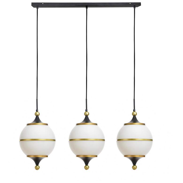 Image 1 Benedict 39.5" Wide Black & Brass Chandelier With White Milk Glass