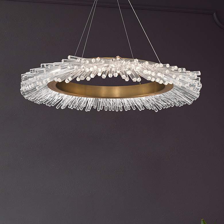 Image 2 Benediction 38 1/4"W Aged Brass Crystals LED Pendant Light