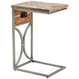 Image1 of Bengal Manor 14" Wide Acacia Wood and Silver Side Table with USB Ports