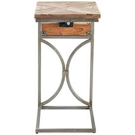 Image3 of Bengal Manor 14" Wide Acacia Wood and Silver Side Table with USB Ports more views
