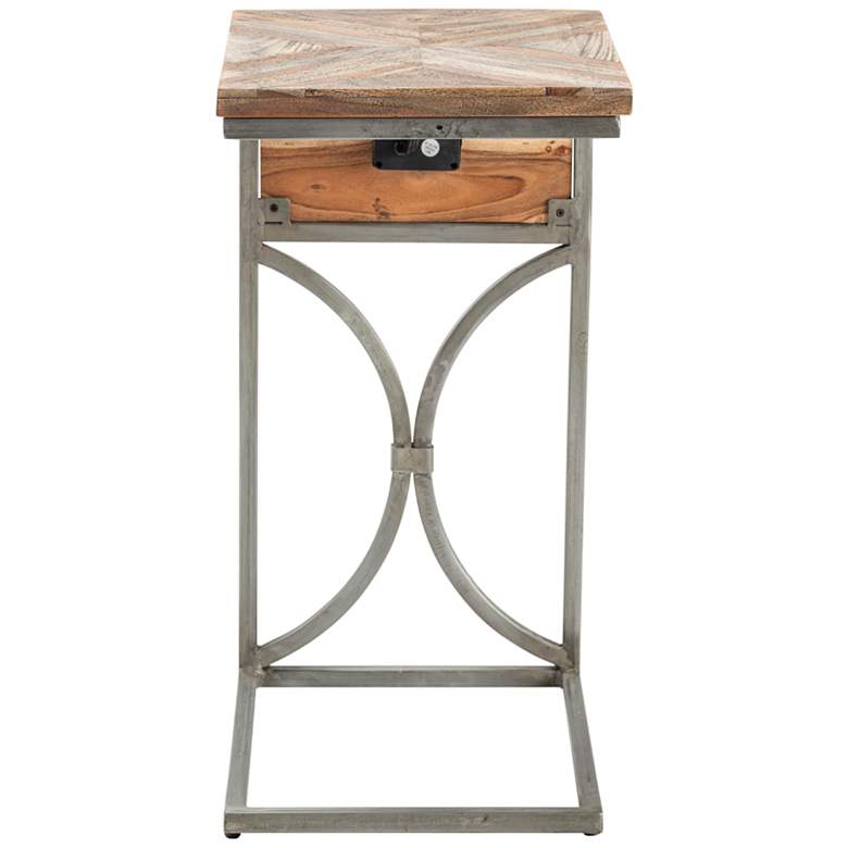Image 3 Bengal Manor 14" Wide Acacia Wood and Silver Side Table with USB Ports more views