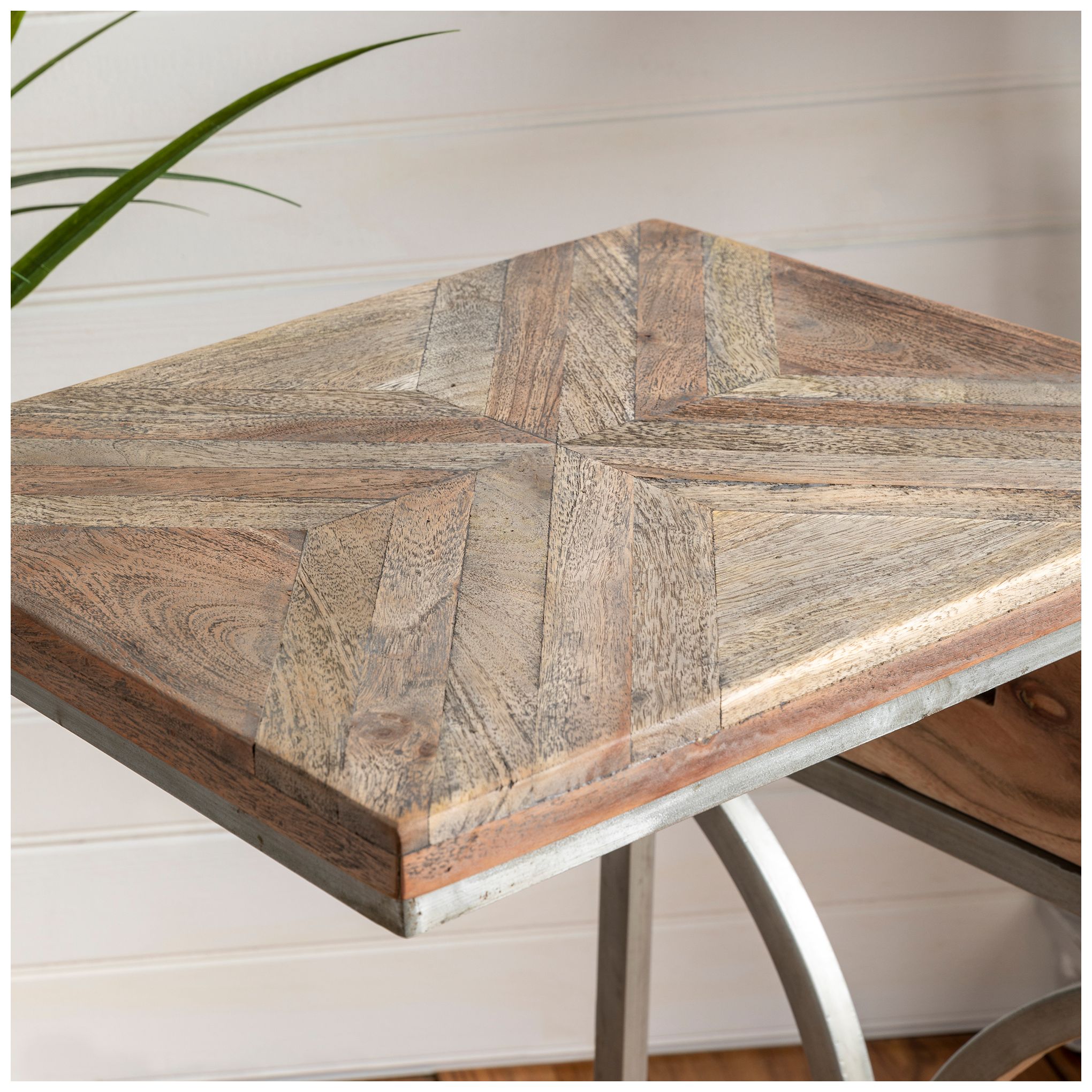 Image 5 Bengal Manor 14" Wide Acacia Wood and Silver Side Table with USB Ports more views