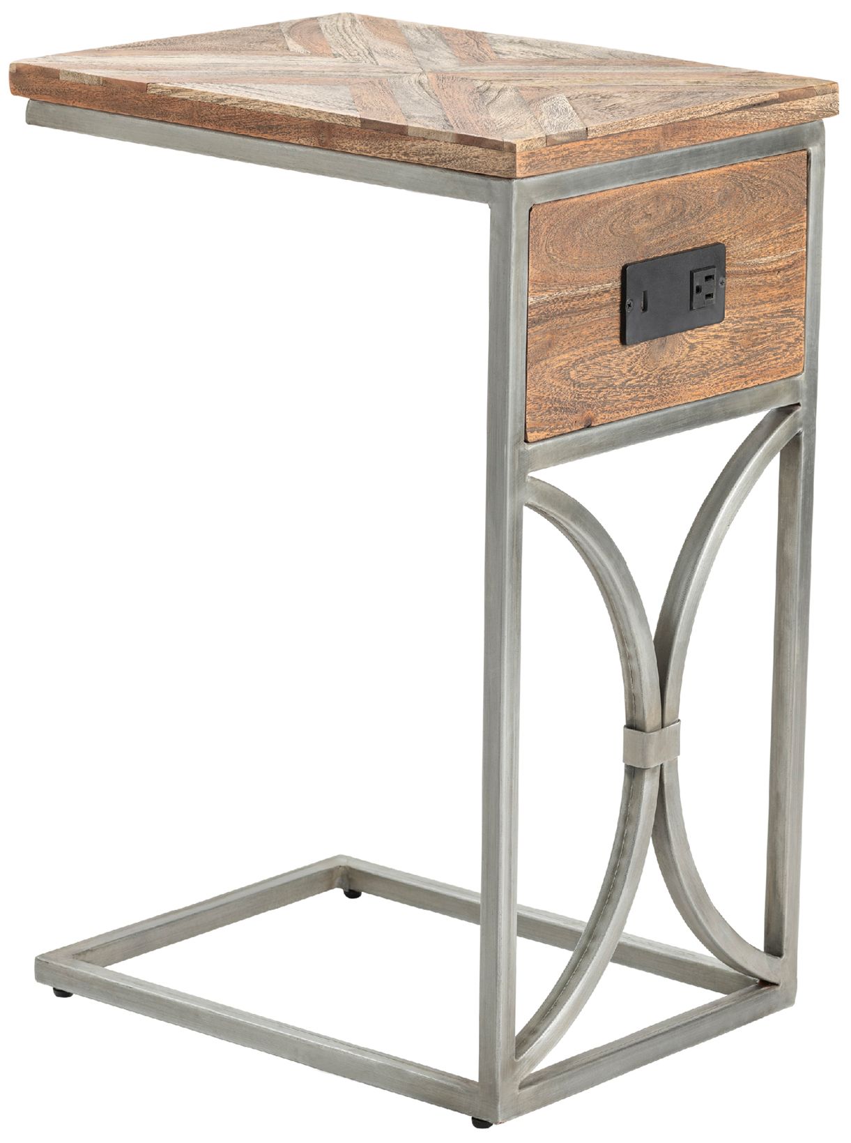 Image 6 Bengal Manor 14" Wide Acacia Wood and Silver Side Table with USB Ports more views