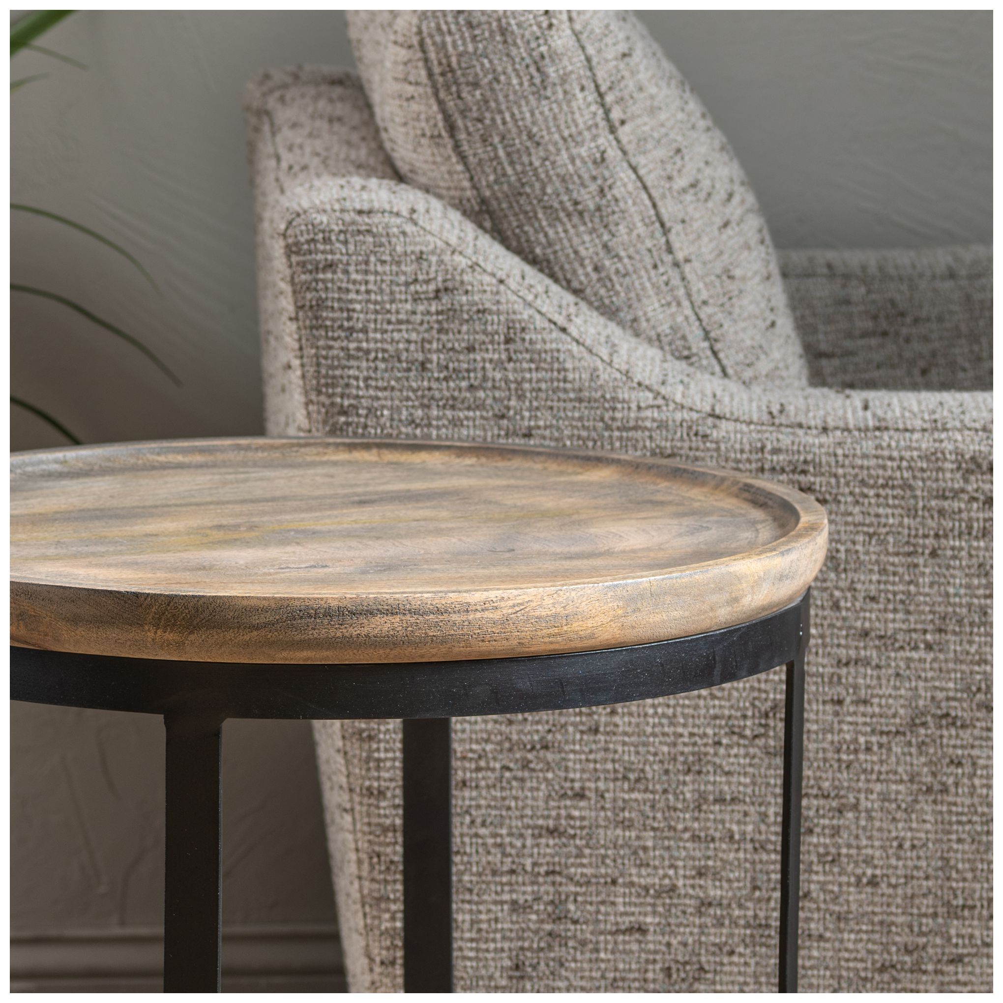 Image 4 Bengal Manor 22" Wide Mango Wood and Black Iron Round End Table more views