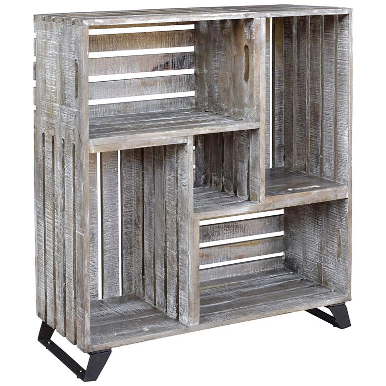 Image 1 Bengal Manor 36 inch Wide Black and Gray Mango Wood Crate 5-Shelf Bookcase