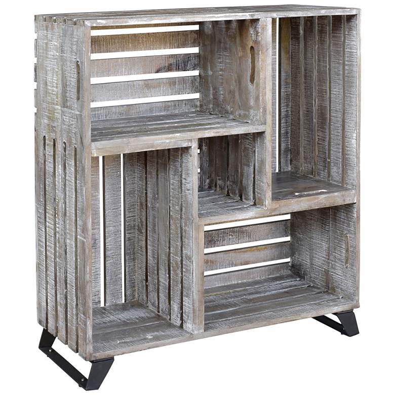 Image 1 Bengal Manor 36" Wide Black and Gray Mango Wood Crate 5-Shelf Bookcase
