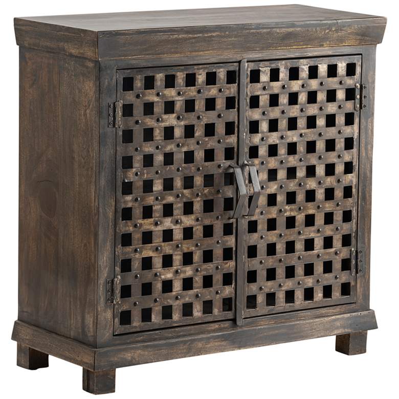 Image 1 Bengal Manor 36" Wide Mango Wood and Iron Lattice Cabinet