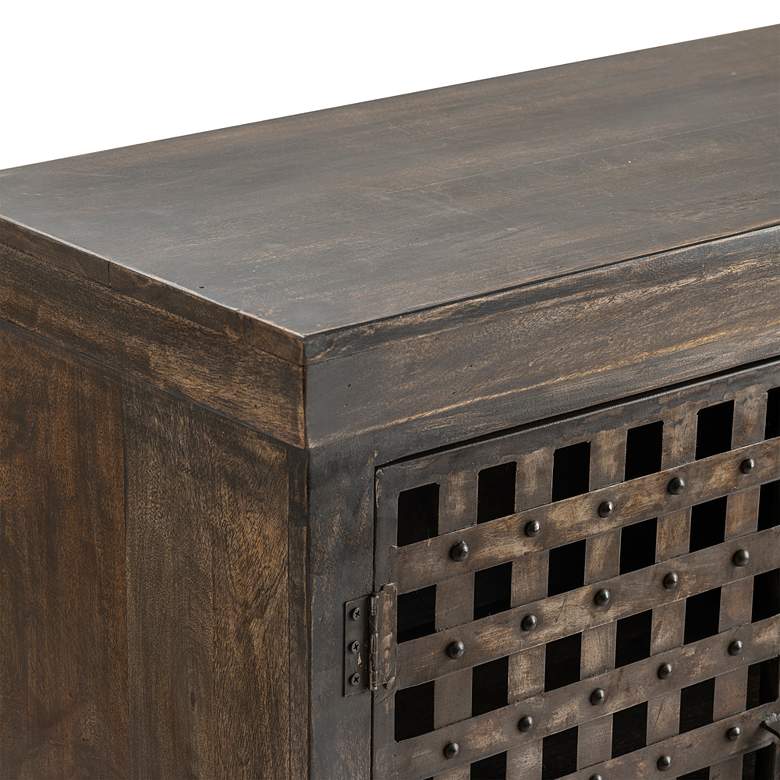 Image 2 Bengal Manor 36 inch Wide Mango Wood and Iron Lattice Cabinet more views