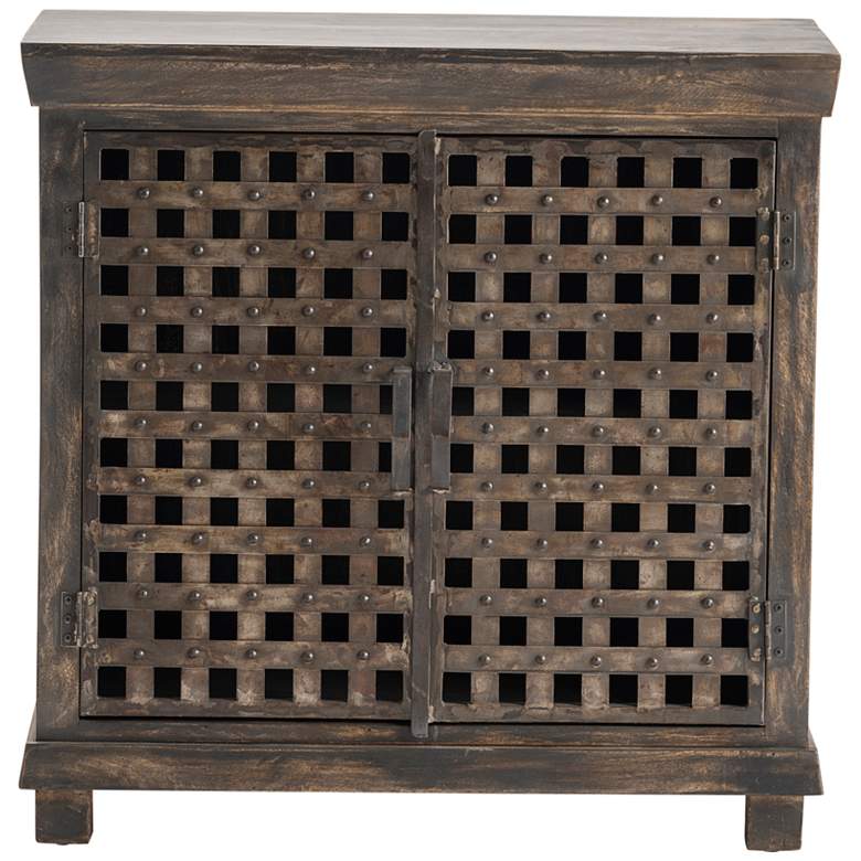 Image 3 Bengal Manor 36 inch Wide Mango Wood and Iron Lattice Cabinet more views