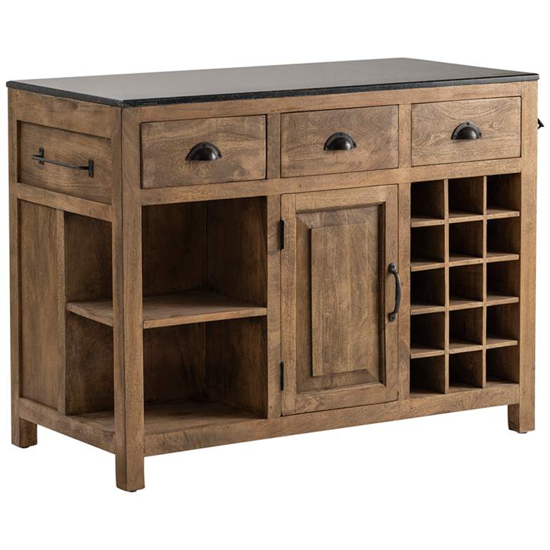 Image 1 Bengal Manor 46 1/2"W Mango Wood and Granite 3-Drawer Kitchen Island