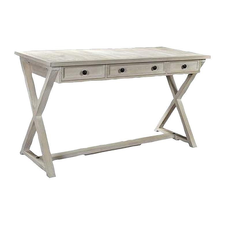 Bengal Manor 56&quot; Wide White Washed Wood 3-Drawer Desk