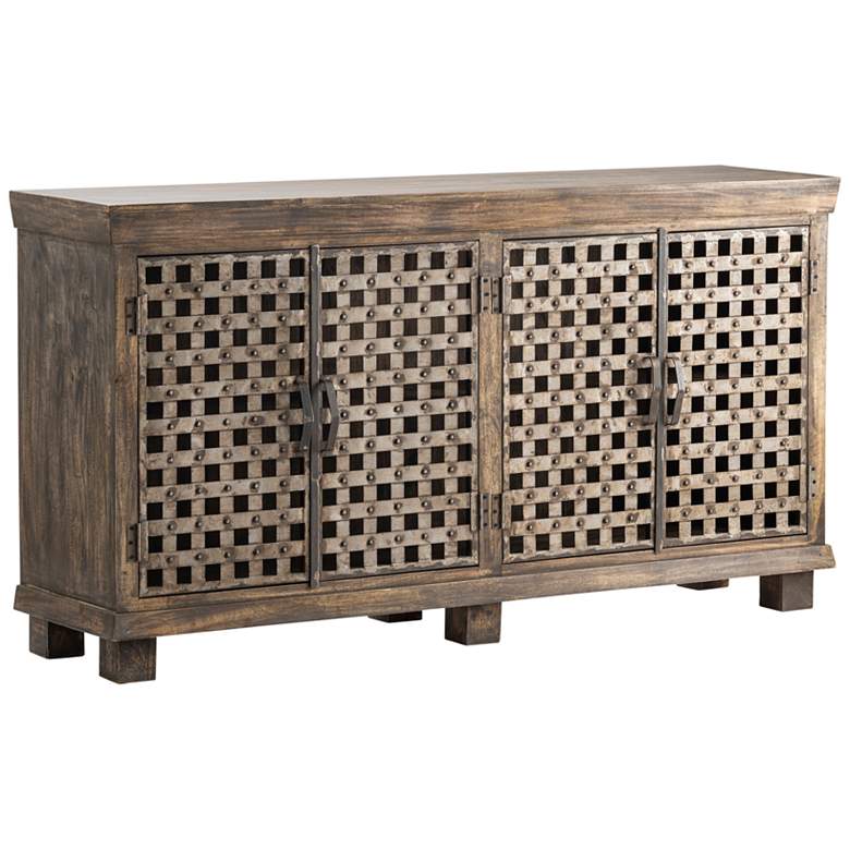 Image 1 Bengal Manor 72 inch Wide Mango Wood and Iron Lattice 2-Shelf Sideboard