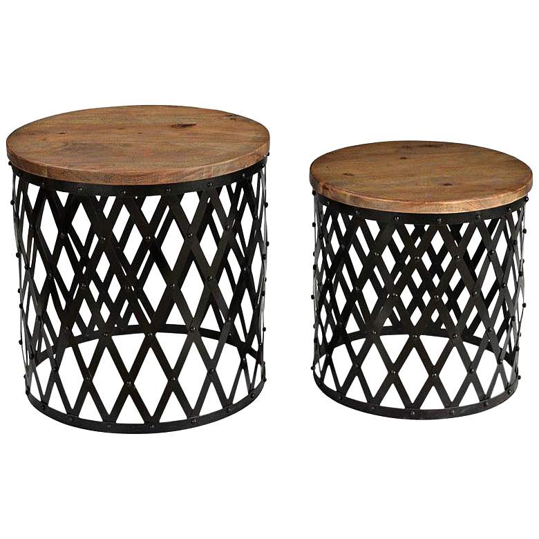 Image 1 Bengal Manor Acacia Wood and Iron Nesting Tables Set of 2