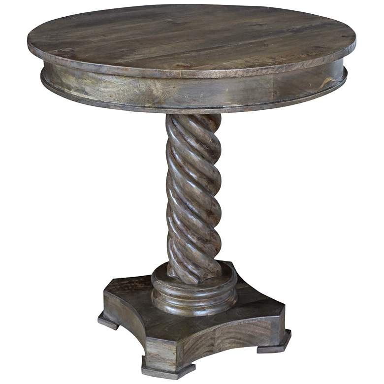 Bengal Manor Gray Mango Wood Carved Rope Twist Accent Table