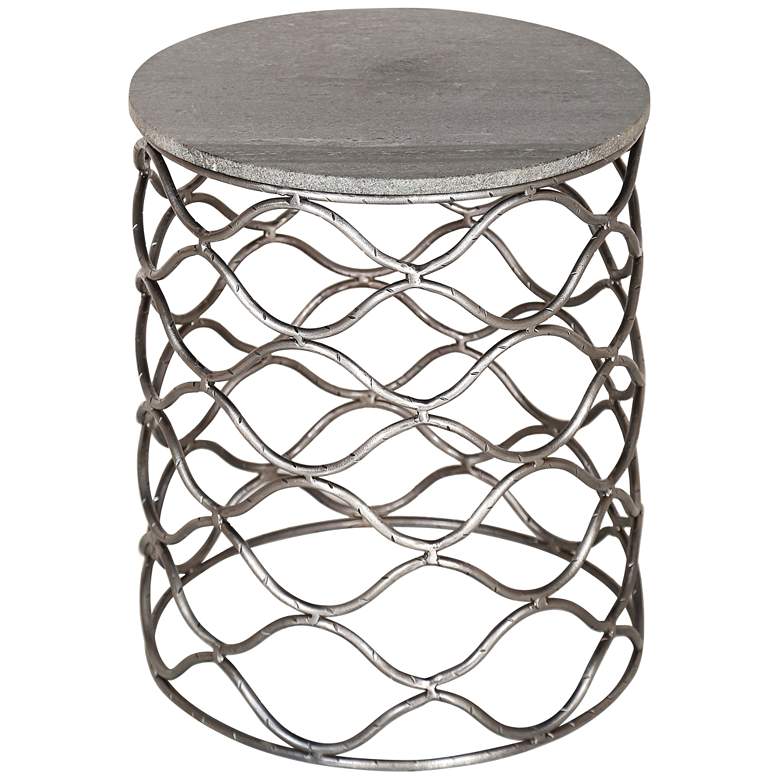 Image 1 Bengal Manor Gray Marble Top and Pewter Metal Accent Table