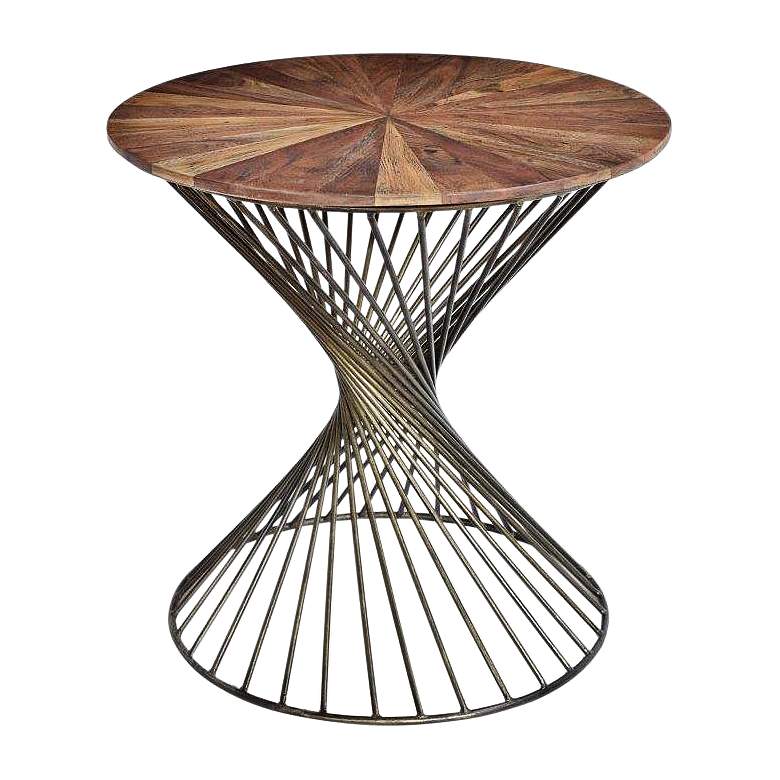 Image 1 Bengal Manor Natural Acacia Wood and Metal Twist Round Accent Table