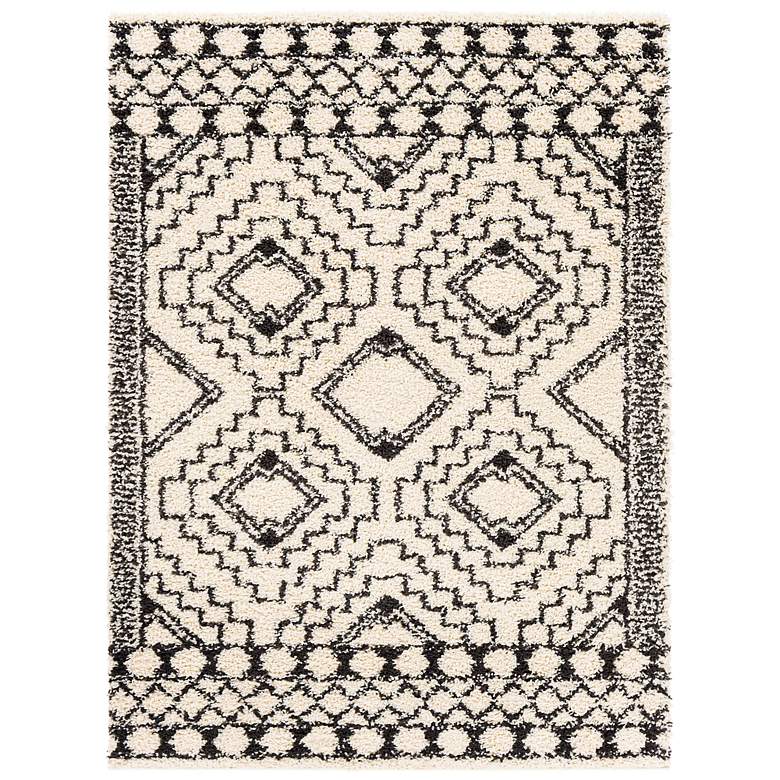Image 2 Beni Shag BSH-2300 5'3"x7' Charcoal Cream Indoor Area Rug