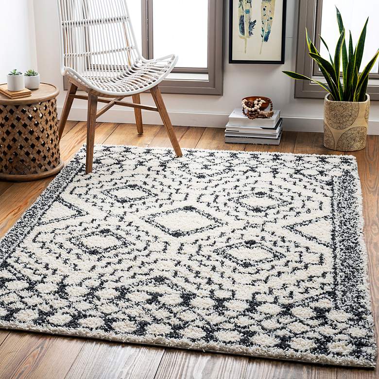 Image 1 Beni Shag BSH-2300 5'3"x7' Charcoal Cream Indoor Area Rug