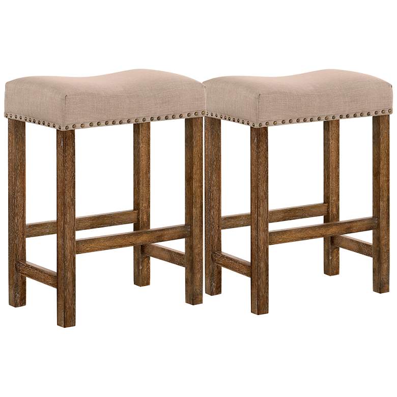 Image 2 Benicasm 26 1/2 inch Brown Fabric Counter Stools Set of 2
