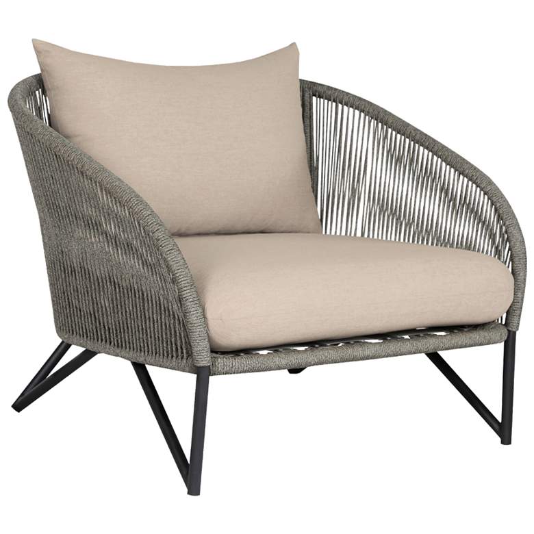 Image 1 Benicia Outdoor Patio Chair in Black Steel, Rope and Taupe Olefin Cushions