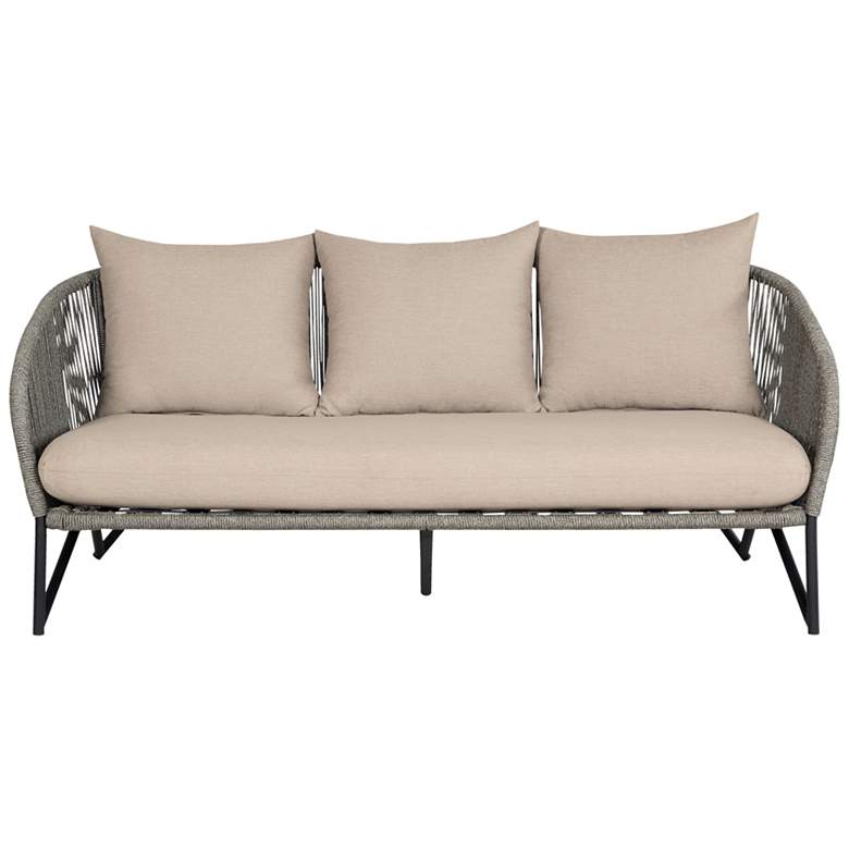 Image 1 Benicia Outdoor Patio Sofa in Black Steel, Gray Rope, Taupe Olefin Cushions