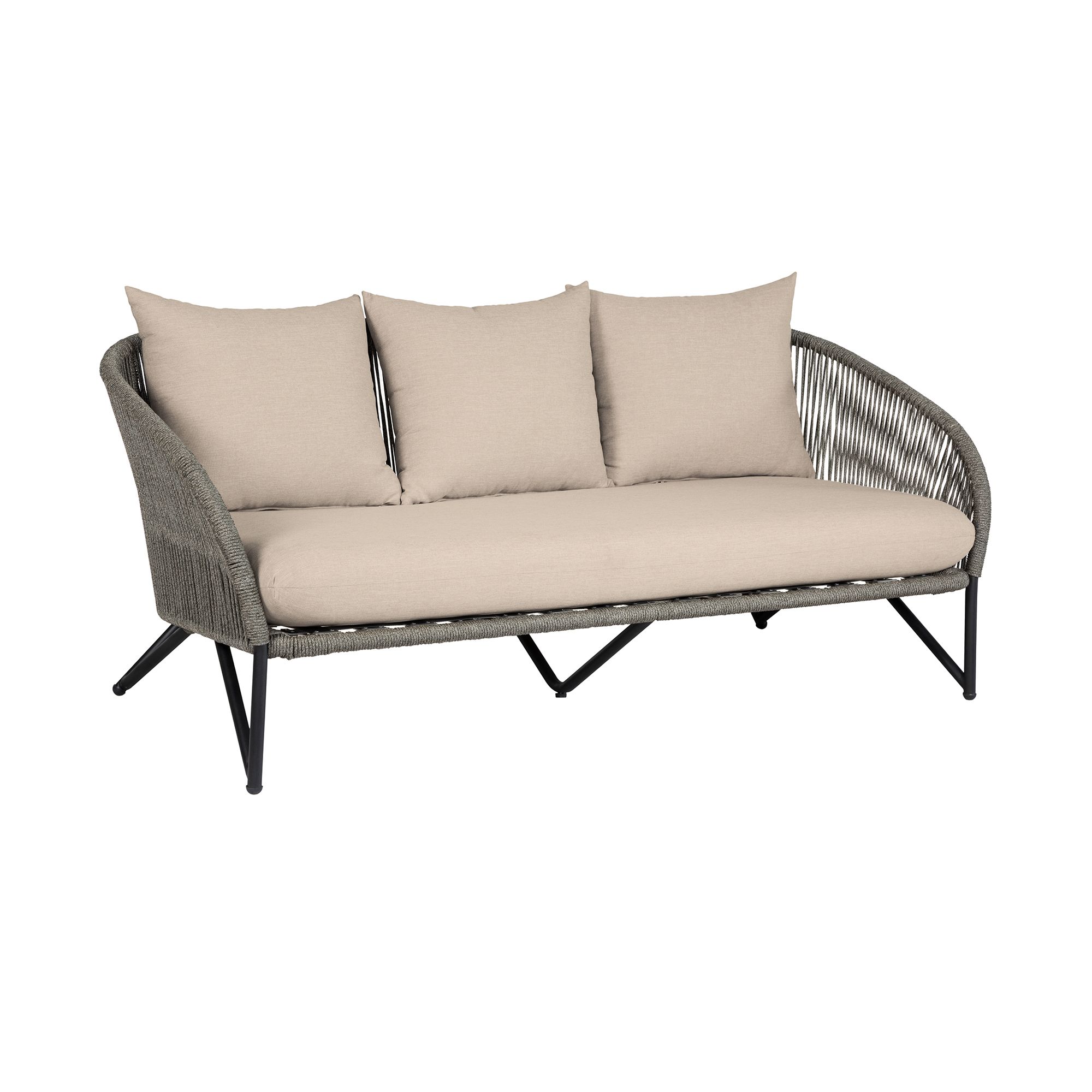Image 3 Benicia Outdoor Patio Sofa in Black Steel, Gray Rope, Taupe Olefin Cushions more views