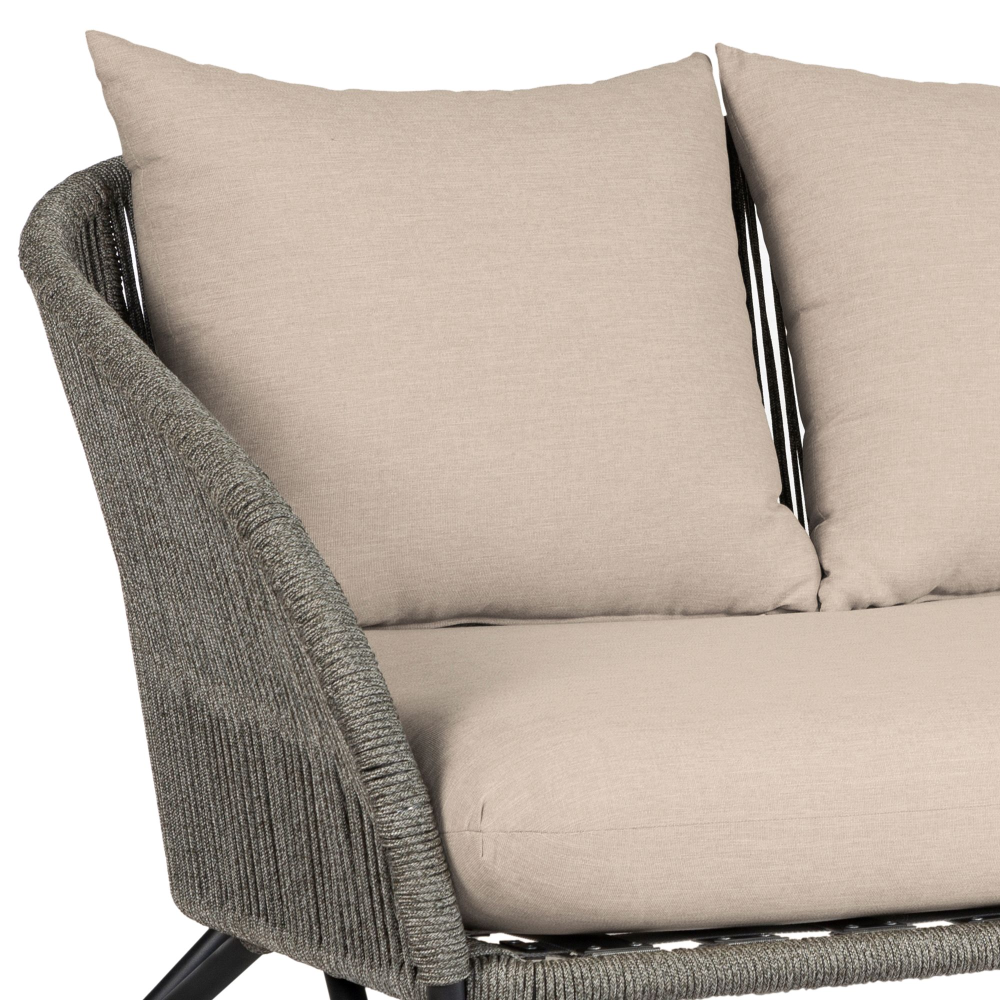 Image 6 Benicia Outdoor Patio Sofa in Black Steel, Gray Rope, Taupe Olefin Cushions more views