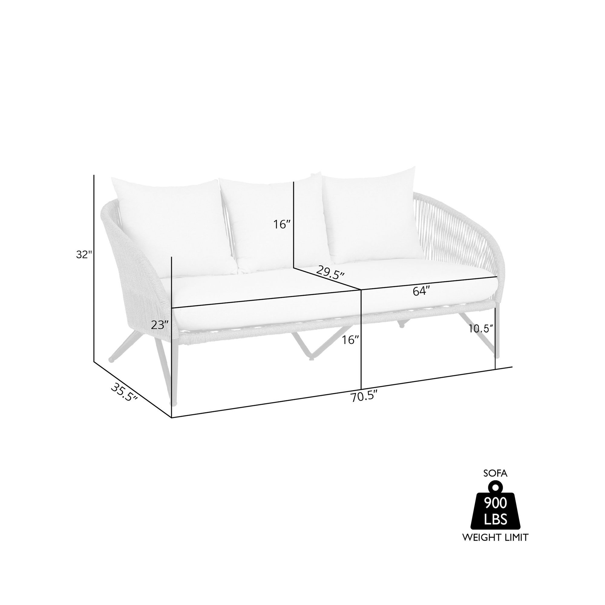 Benicia Outdoor Patio Sofa in Black Steel, Gray Rope, Taupe Olefin Cushions