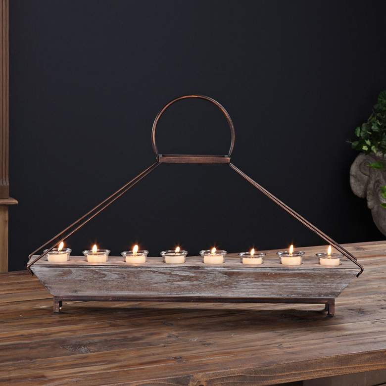 Image 1 Benigna 28 1/2" Wide Rustic Wood Votive Candle Holder